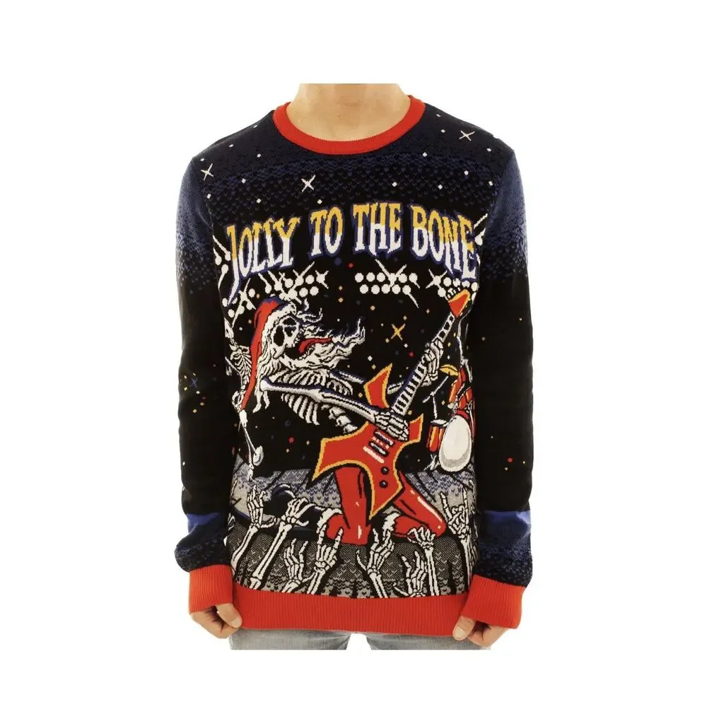 Jolly to the Bone Ugly Christmas Sweater Small Men Women Unisex Skeleton Guitar